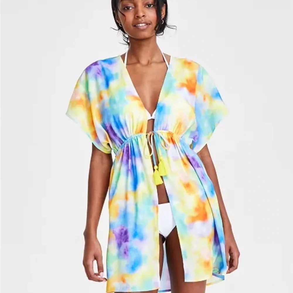 Miken‎ Juniors Size Medium Colorful Tie-Dye Tie-Front Short-Sleeve Swim Cover-Up